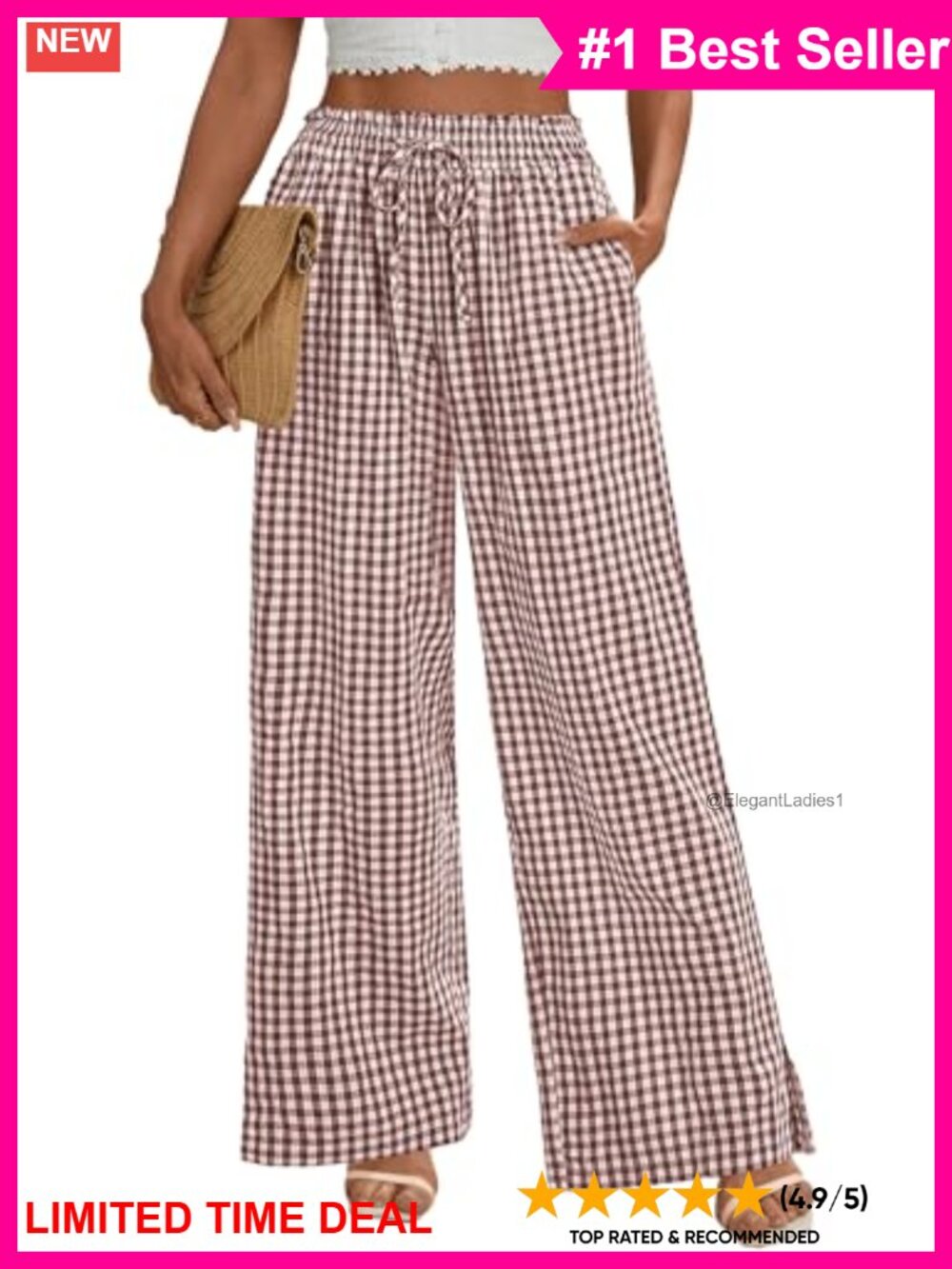Wide Leg Palazzo Pants High Waisted Drawstring Flowy Trousers with Pockets